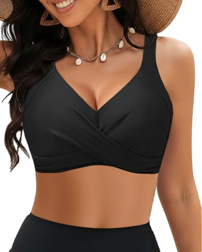 Women Underwire Push Up Bikini Tops Bra Padded Swimsuit Top Only,Black,L