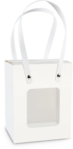 12 bustine Shopper Porta bomboniere per bomboniera con Finestra Trasparente | Varie Misure | Buste Open con Manici per Cerimonie (8x10x14 cm)