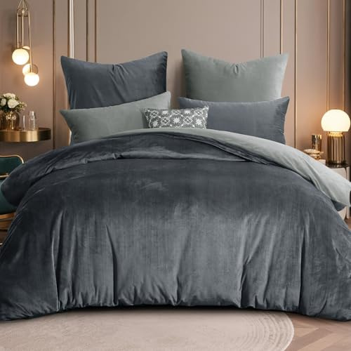 RUIKASI Flanell Bettwäsche 220x240 3teilig Grau - Hellgrau Warm Winter Bettwäsche Kuschel Plüsch Fleece Bettbezug Sets mit 2 Kissenbezüge 80x80cm Wendebettwäsche Bedding