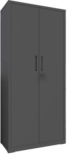 Bricozone Armadio In Metallo Multiuso Armadietto A Doppia Anta Con 5 Ripiani Regolabili E Chiusura Con Doppia Chiave 180 x 80 x 40 Cm Nero Mobiletto Per Documenti Strumenti Ufficio Garage Studio