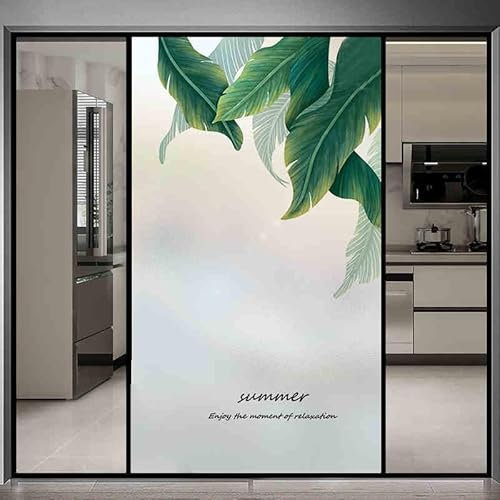 Fensterfolie Blickdicht 40X60CM Grüne Pflanzen Sichtschutzfolie Fenster von Aussen Anti-Uv,Fenster Folie Blickschutz für Badezimmer, Duschkabine Sowie Türen, Umkleide