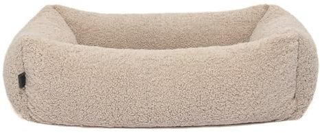 PAW WOW Sven Hundebett | Orthopädisches Hundebett | Teddy-Stoff | Hundekörbchen für kleine, mittelgroße und große Hunde (Greige, 80x60cm)