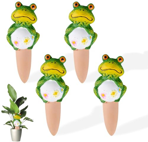 4 Stück Frösche Deko Bewässerungskugeln Wasserspender 10oz,Blumentopf Frosch Deko Garten Figuren Bewässerung Zimmerpflanzen,Bewässerungssystem für Topf Pflanzen,Wasserspeicher Gießkugeln Urlaub (Weiß)