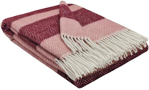 STTS International Wolldecke 100% Schurwolle Wohndecke 140 x 200 cm Tagesdecke Schurwolldecke Woll-Plaid Tirol in vielen Farben erhältlich (Rosa-Dunkelrot (D-M))