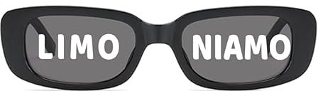 Mr. Gadgets Occhiali da Sole Divertenti con Scritte – Modelli FIGA & FREE KISS – Stile Retrò Unisex – Idea Regalo Ironica per Feste, Eventi, Addio al Celibato/Nubilato,Discoteca (Nero, Limo Niamo)