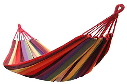 Hamac en toile 280 x 80 cm avec sac de rangement – Rouge ou bleu – Comprend 2 cordes de liaison, léger et portable