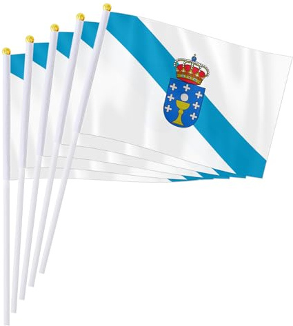 PTEROSAUR Paquete de 50 banderas de mano de Galicia, 5.5 x 8.2 pulgadas, bandera pequeña de mano de las comunidades autónomas gallegas de Galicia (50)