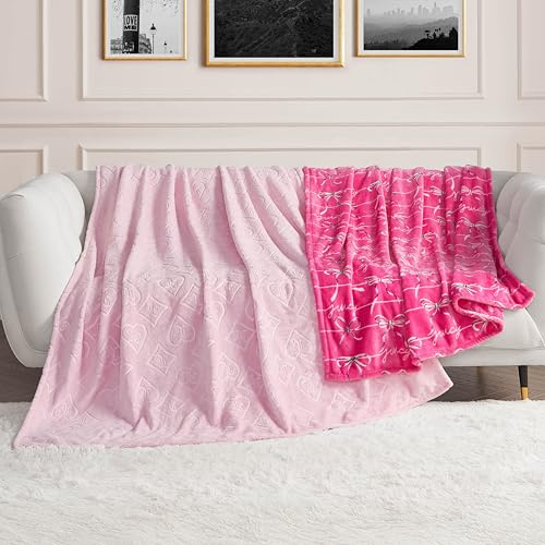 Juicy Couture Plüsch-Überwurfdecken-Set – 2-teiliges Set: 127 x 177,8 cm & 152,4 x 228,6 cm, königlich geprägt/Schleife