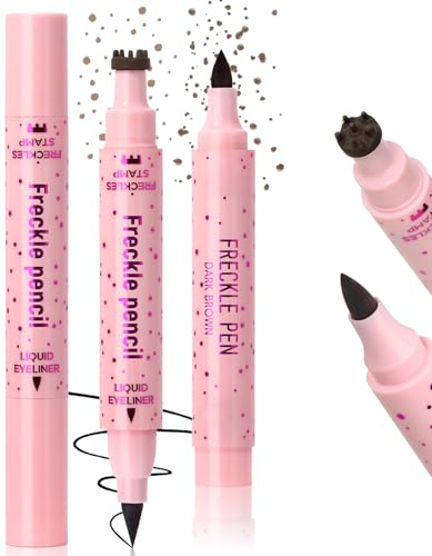 Noerrors 2 Farben Sommersprossen Stempelstift für natürliche lebensechte falsche Sommersprossen 2-in-1 Sommersprossen Stempel Eyeliner Soft Dot Spot Pen Sonnengeküsstes Make-up #Hellbraun&Dunkelbraun