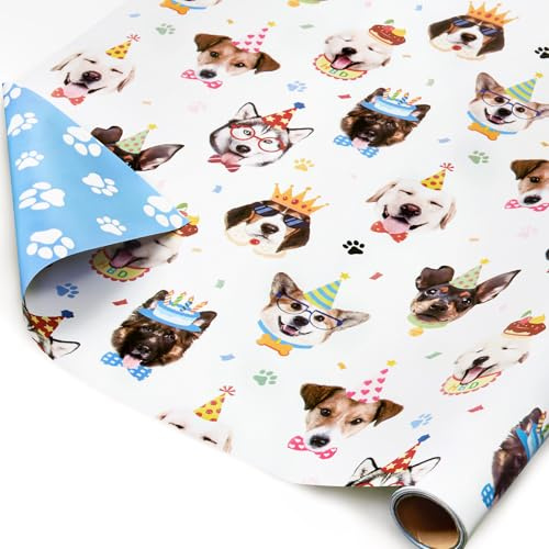 WERNNSAI 1 Rolle Hunde Geschenkpapier 5m x 43cm Pfotenabdruck | Hunde Geburtstagsparty Dekoration, Dackel Pfoten Geschenkverpackung für Kinder Mädchen Junge