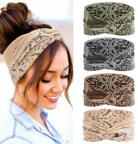 AOOSA 4 Stück Haarband Damen, Elastische Stirnband Damen | Kopftuch Weiche Boho Mehrfarbig Headband, Rutschfest Haarbänder für Yoga, Kosmetik, Sport, Haarschmuck, Fitness