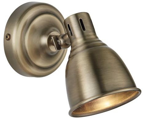 National Lighting Weston Single Plate GU10 Spotlight Antique Brass – Adjustable Spot Lights for Indoor Use, LED Lamp Compatible 4.6W Warm White – Vintage Style Directional Lighting Fixture