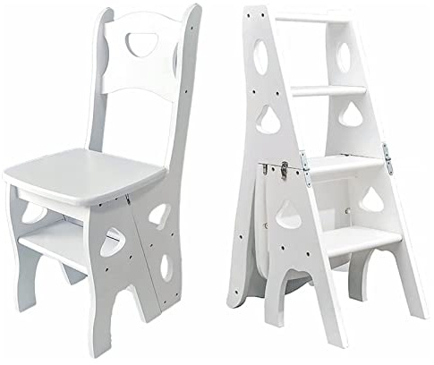 LBLFEBD Escabeau pliable à 4 marches en bois avec dossier, escabeau portable et support de présentation pour la maison, la bibliothèque, la cuisine et le jardin