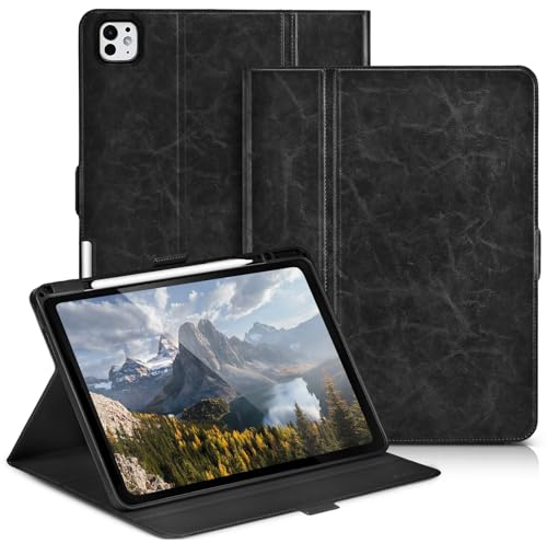 Svelabri Custodia per iPad Pro 13 Pollici M5/M4 (2025/2024),Nero | Sottile Leggero,Portapenne,Cover Protettiva,Pelle Vegana,Auto Svegliati/Sonno,Chiusura Magnetica,Supporto Multi-Angolo
