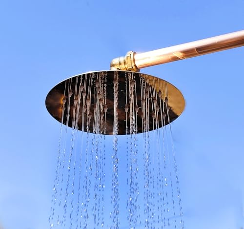 Rustic Space Saving Flat Copper Shower Head 8 Inch - Indoor/Outdoor Use