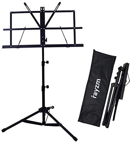 Rayzm Musik Notenständer, Robuster tragbarer klappbarer Metallständer mit Tragetasche, Einstellbare Höhe, Maximale Belastbarkeit 1,5kg, Leicht und Kompakt zum lagern und reisen