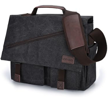 RAVUO Sac à bandoulière pour homme, sacoche en toile résistante à l'eau pour ordinateur portable 14, 15,6, 17, 43,2 cm - Noir, 17 inch