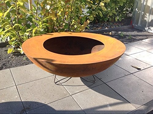 Zen Man Edelrost Garten Feuerschale mit Staender Rost Feuerschale Feuerkorb aus Metall Rostig Gartenstelle Stark Metall 90 * 90 * 20cm 2mm Handarbeit 101525