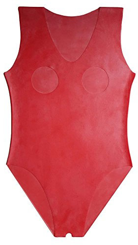 Red Latex Rubber Open Crotch and Breast Bodysuit Catsuit (one Size)