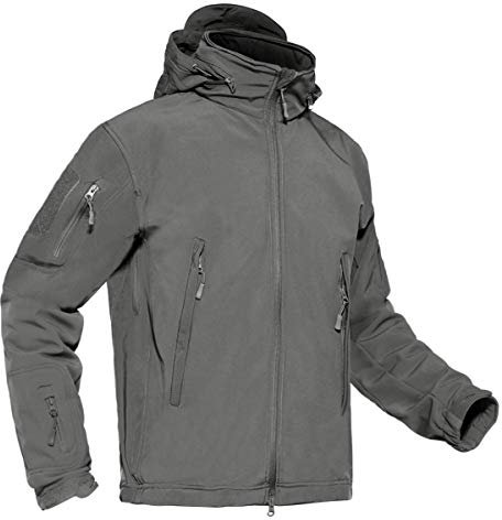 KEFITEVD Softshelljacke Herren Wasserdicht Winddicht Regenjacke Herbst Winter Übergangsjacke Herbstjacke Fleece Funktionsjacke Jagd Angeln Männer Taktisch Jacke Grau 2XL
