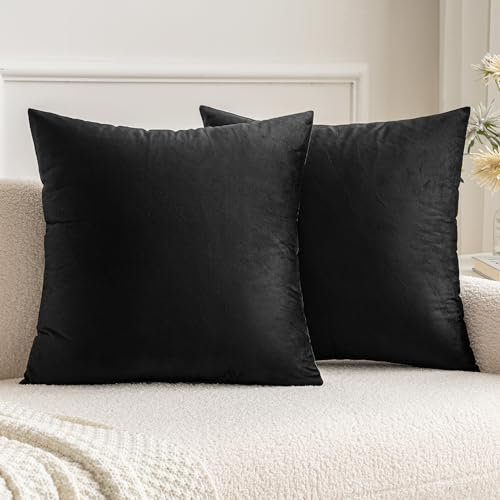 MIULEE Samt Kissenbezug Kissenhülle Kissenbezüge Sofakissen Dekorative Dekokissen Couchkissen Deko Bezug Überzug Zierkissen für Sofa Wohnzimmer Schlafzimmer 2er Set 55x55 cm Schwarz