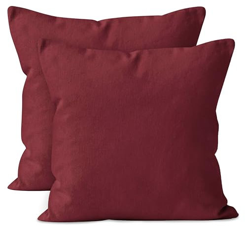 Encasa XO Baumwoll-Kissenbezüge, 2er-Set I 20x20 in (50x50 cm) - Reiche Kastanienbraun I kein Einsatz I einfach Kissenbezüge I Maschinenwaschbar | Nur Innen benutzen