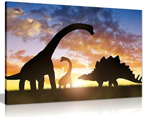 Dinosaurs Sunset Canvas Wall Art Picture Print (30x20)