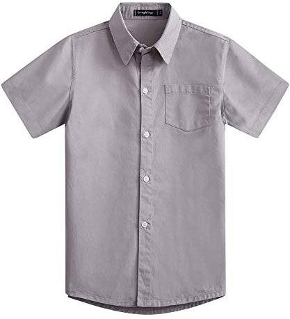 Spring&Gege Jungen Kurzarm Einfarbig Formale Baumwoll Hemden Klassisch Schuluniform Shirts für Kinder, Silber, 7-8 Jahre