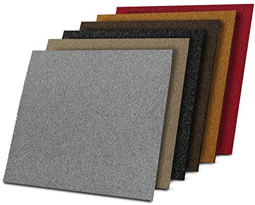 1 m² Teppichfliesen selbstliegend Lyon für Büro & Gewerbe - Fliesen Teppiche je 50x50 cm - robuster Teppichboden - Bodenfliesen mit rutschhemmendem Vinyl-Rücken (Hellgrau, 4 Stück)