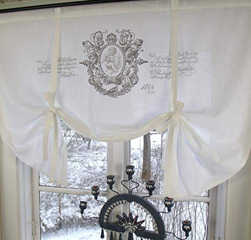 LillaBelle Raff Gardine Jeanne Weiss Rollo 160x100 cm Engel Shabby Vintage Romantik Landhaus