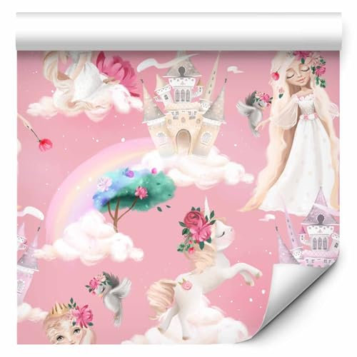 murando - Tapete selbstklebend 10m Wandtattoo dekorative Möbelfolie Dekorfolie Fotofolie Panel Wandaufkleber Wandposter Wandsticker - Kinderzimmer Prinzessin Einhorn Regenbogen Schloss g-B-0204-j-a