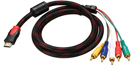N/D - Cable HDMI a 5 RCA macho a audio vídeo AV Conversion línea adaptador de cable transmisor para HDTV DVD HD 1080P 5 ft 1,5 m negro y rojo trenzado