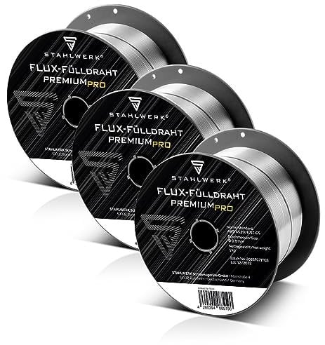 STAHLWERK set di 3 fili animati FLUX - E71T-GS 0,8 mm, bobina di filo da 1 kg D100, bobina di filo per mandrino da 16 mm, filo per saldatura premium, filo di apporto, filo per saldatura universale