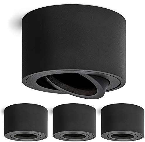 linovum 4 Stück Aufbauspot SMOL extra flach schwenkbar in schwarz matt & rund - Decken Aufbauleuchte mit Ø 80 mm für LED Module