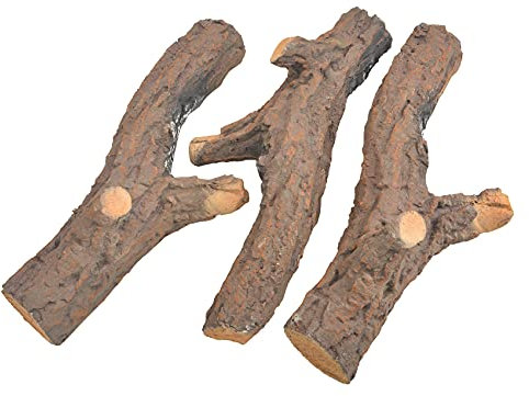 Skyflame 3 pcs Ceramic Gas Fireplace Logs, Decoration Artificial for All Types Indoor or Outdoor Fireplace and Fire Pit - Gas, Insert, Ventless, Vented, Electric, Realistic Clean Burning Accessories