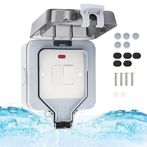 Holdfiturn Outdoor Switched Weatherproof Fused Spur Switch 13 Amp IP66 Fused Connection Unit with Power Indicator for Bathroom Garden Garage 110x110x85mm (Grey)