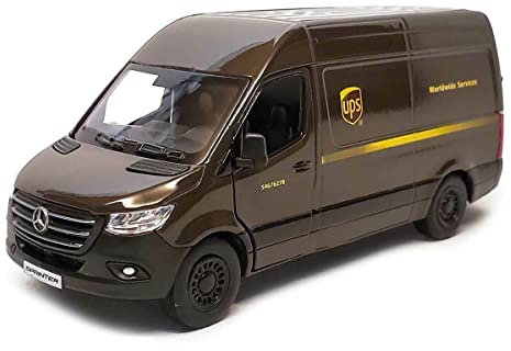 KiNSMART - Mercedes-Benz Sprinter Age 13+ UPS Edition Cargo Van, 1:48 O Scale Die Cast Metal Model Toy Van, Pull-Back Action