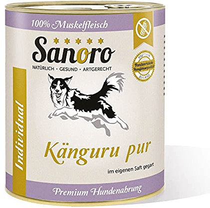Sanoro Känguru pur, 100% Muskelfleisch vom Känguru, salzfrei - Premium-Hundefutter - singleprotein, hypoallergen - für Ausschlußdiäten geeignet (1 x 800g)