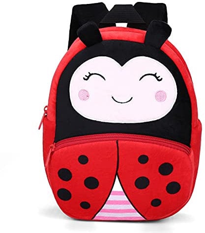 VINBAGGE Nette Kleine Kleinkind Kinder Rucksack Plüsch Tier Cartoon Mini Kinder Tasche für Baby Mädchen Junge Alter 1-3 Jahre Rot Marienkäfer