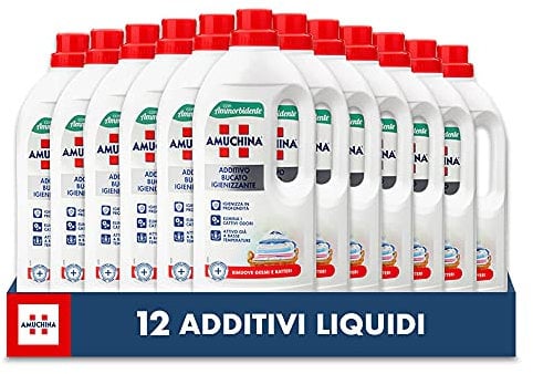 AMUCHINA Additivo Igienizzante Lavatrice Liquido con Ammorbidente, 12 Flaconi da 1 LT