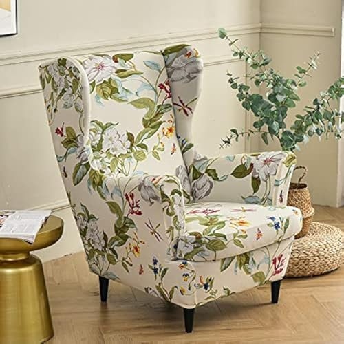 Highdi 2 Teilig Ohrensessel Überzug, Sessel-Überwürfe Ohrensessel Schonbezüge Bezug Sesselhusse Elastisch Stretch Tiger Stuhlbezug mit Armlehne Hohe Rückenlehne Universal (Blume und Blatt)