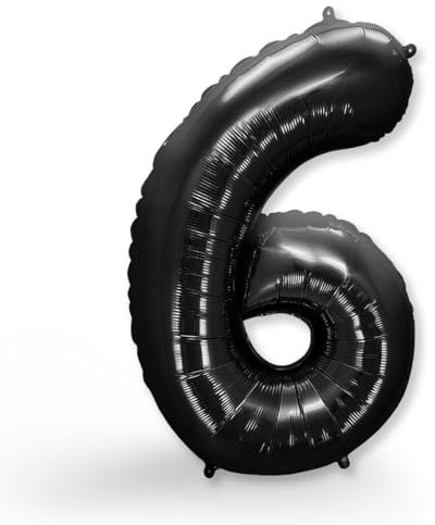 FUNXGO® Folienballon Zahl 6 Schwarz - Riesenzahl Ballon ca.100 cm - fliegt mit Helium - 6. Geburtstag Luftballon - Deko zum Geburtstage, Party, Hochzeiten - Ballon 6 Schwarz