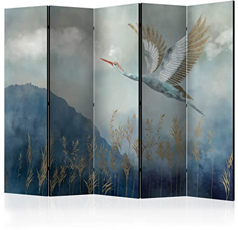 murando Raumteiler Foto Paravent Landschaft 225x172 cm beidseitig auf Vlies-Leinwand bedruckt Trennwand Spanische Wand Sichtschutz Raumtrenner Design Berge Pflanzen Storch blau wie gemalt g-A-0364-z-c
