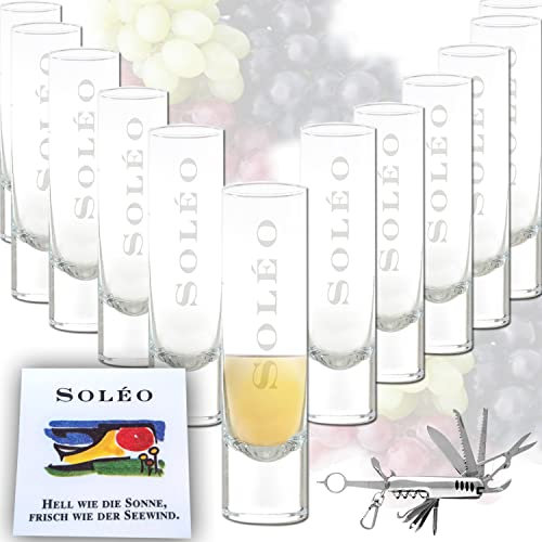 QMBasic GRAPPA SET 12 x GRAPPAGLÄSER für SOLEO + 1 PAKET SERVIETTEN 100 Stück + MULTITOOL Verteiler Glas Likörgläser Schnapsglas 5cl & 10cl
