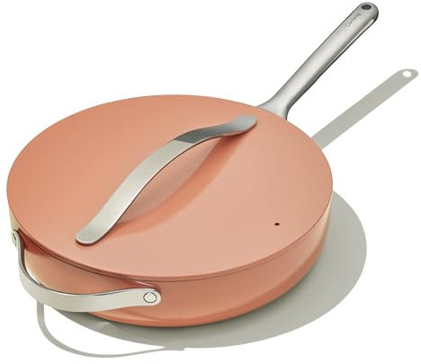 Caraway Sauteuse en céramique antiadhésive avec couvercle (4,5 qt, 30 cm) – Non toxique, sans PTFE et sans PFOA – Passe au four et compatible avec toutes les cuisinières (gaz, électrique et induction)