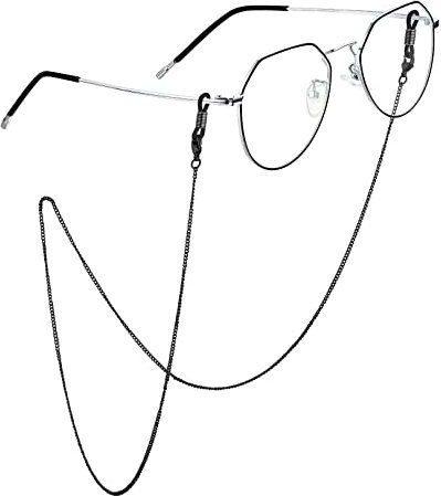 FOCALOOK Schwarze Brillenkette Schlichtes Brillenhalskabel Feines Brillenkettchen aus Edelstahl Brillen Kette an die Sonnenbrille oder Lesebrille Brillenband Schicke Schmuckstücke