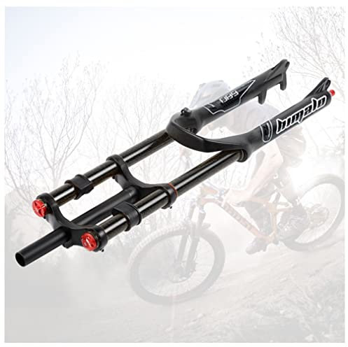 SHKJ Downhill Mountainbike Federgabel 26 27.5 29 Zoll MTB Gabel Federweg 130mm Luftgabel Zugstufe Einstellen Gerade Doppelt Geschultert Vorderradgabel Mit Lockout (Color : Black, Size 26'')