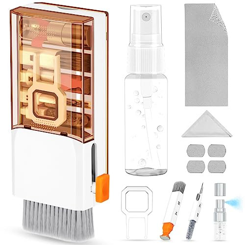 walrfid Keyboard Cleaner, 10 in 1 Laptop Cleaning Kit for Phone, MacBook, Airpod, Camera, Multi-Function Phone Cleaning Kit with Keyboard Brush, Earbud Cleaner Pen and Screen Spray