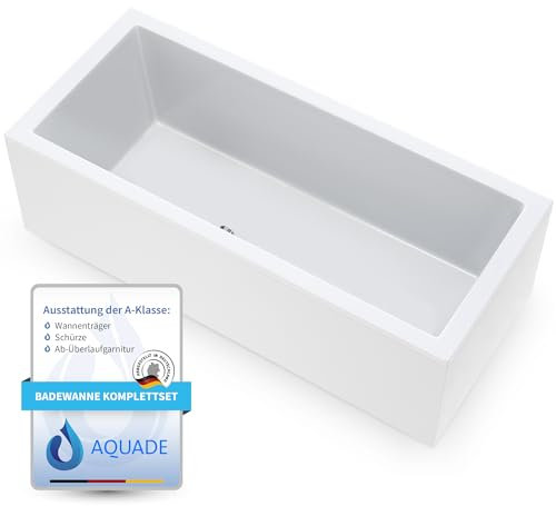 AQUADE Acryl Badewanne 190x90 cm Modell: Wolfsburg Hergеstellt in Dеutschland - Weiß Badewannen Komplettset mit Wannenfüßen, Schürze, Ab-Überlaufgarnitur