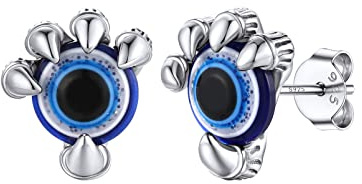 Boucles d'oreilles Oeil d horus Strass Blanc Zirconium Pierre de Lune Bleu Clou d oreille Égyptienne Puces Argent 925 Bleu Cil Bijoux Cadeau pour Fetes des Meres Jeune Fille